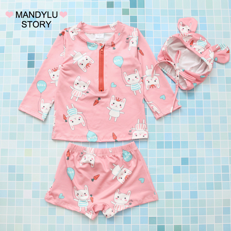 儿童泳衣分体长袖防晒速干可爱风宝宝ins风泳装a类女童高级感泳衣