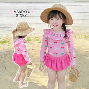 防晒公主速干 长袖 儿童泳衣女孩洋气分体a类秋冬季 泡温泉2025新款