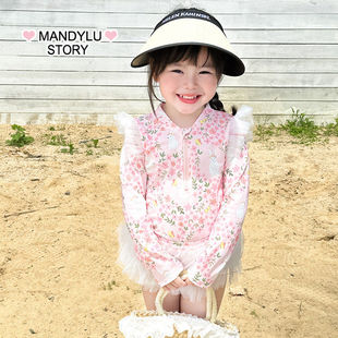 女童泳衣小公主可爱甜美夏季 防晒分体女孩宝宝a类温泉游泳衣 长袖