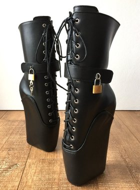 欧洲时尚黑色哑光芭蕾女王包跟短靴 带锁可锁脚踝靴 BLDB901b