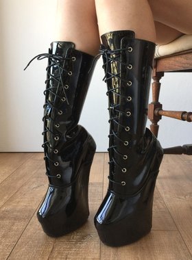 黑色漆皮表演靴 无跟靴 无跟短靴 女装短靴 女靴 靴子 冬靴 ZDX2