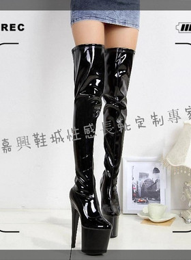 【嘉兴鞋城】20CM厘米超高跟防水台过膝长靴 黑色模特T台鞋 Y101