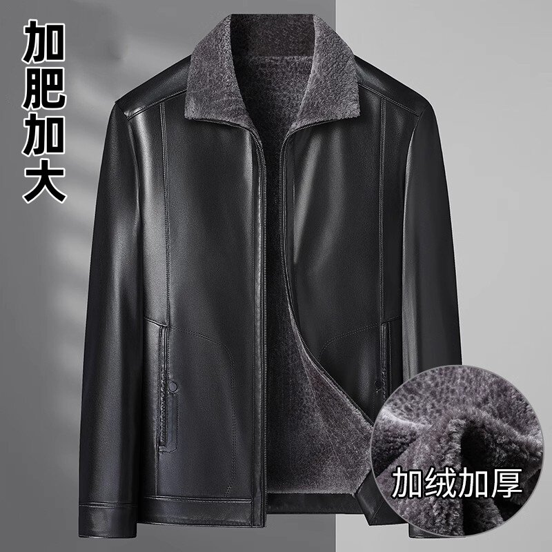 冬季大码男士皮衣加厚外套加肥加大宽松皮棉衣中老年爸爸PU皮上衣