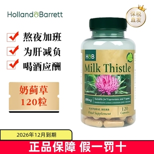临期 英国Holland&Barrett荷柏瑞奶蓟草胶囊100mg120粒肝脏呵护
