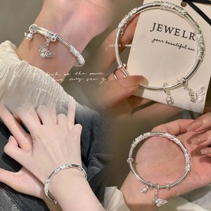 繁花似锦银手镯女纯银9999足银手链实心镯子送女友情人节生日礼物