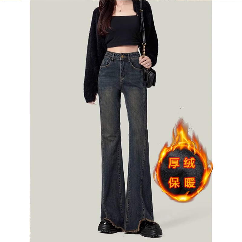 微喇叭牛仔裤加绒长裤马蹄裤高腰