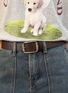 百搭腰带女设计感小众牛仔裤皮带宽边咖啡色时尚配饰学生男款裤带