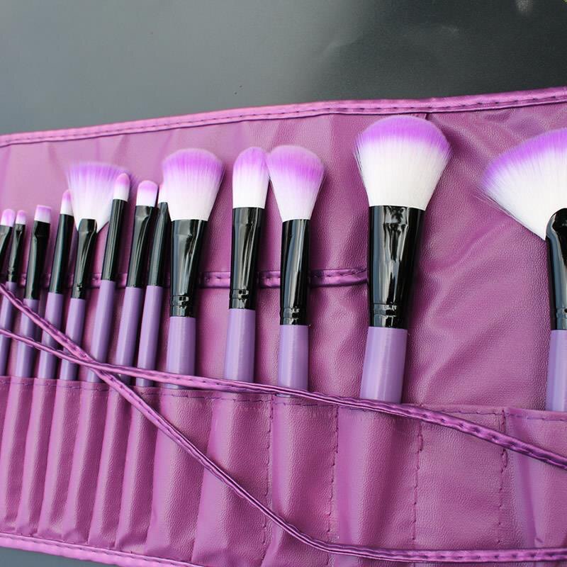 新手24支木柄化妆刷紫色美妆工具腮红散粉口红眼影刷美妆化妆工具