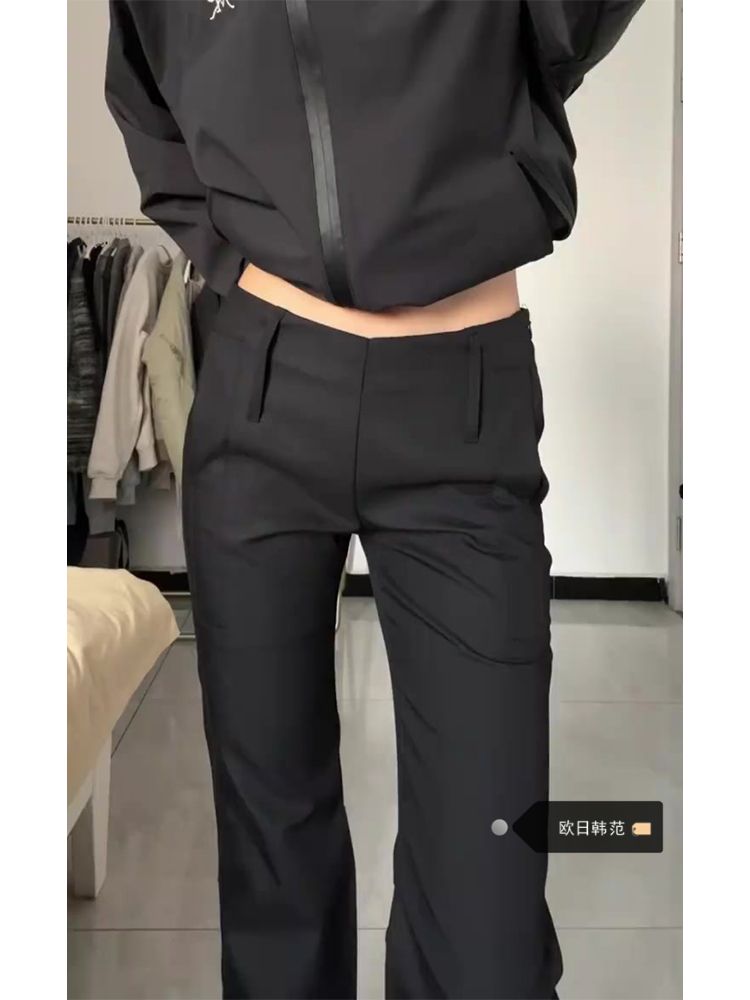 Plus-Size Black Vintage Casual Pants for Women, Autumn and Winter, Low-Waisted, Slimming, Stylish, Flared, Floor-Length Suit Pants