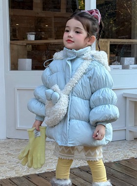 女童羽绒服新款冬季可爱kt韩版女宝宝加厚白鸭绒中长款外套上衣暖