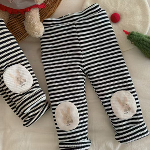 儿童一条过冬棉裤冬季新款宝宝打底裤女童冬装加厚蚕丝条纹裤子