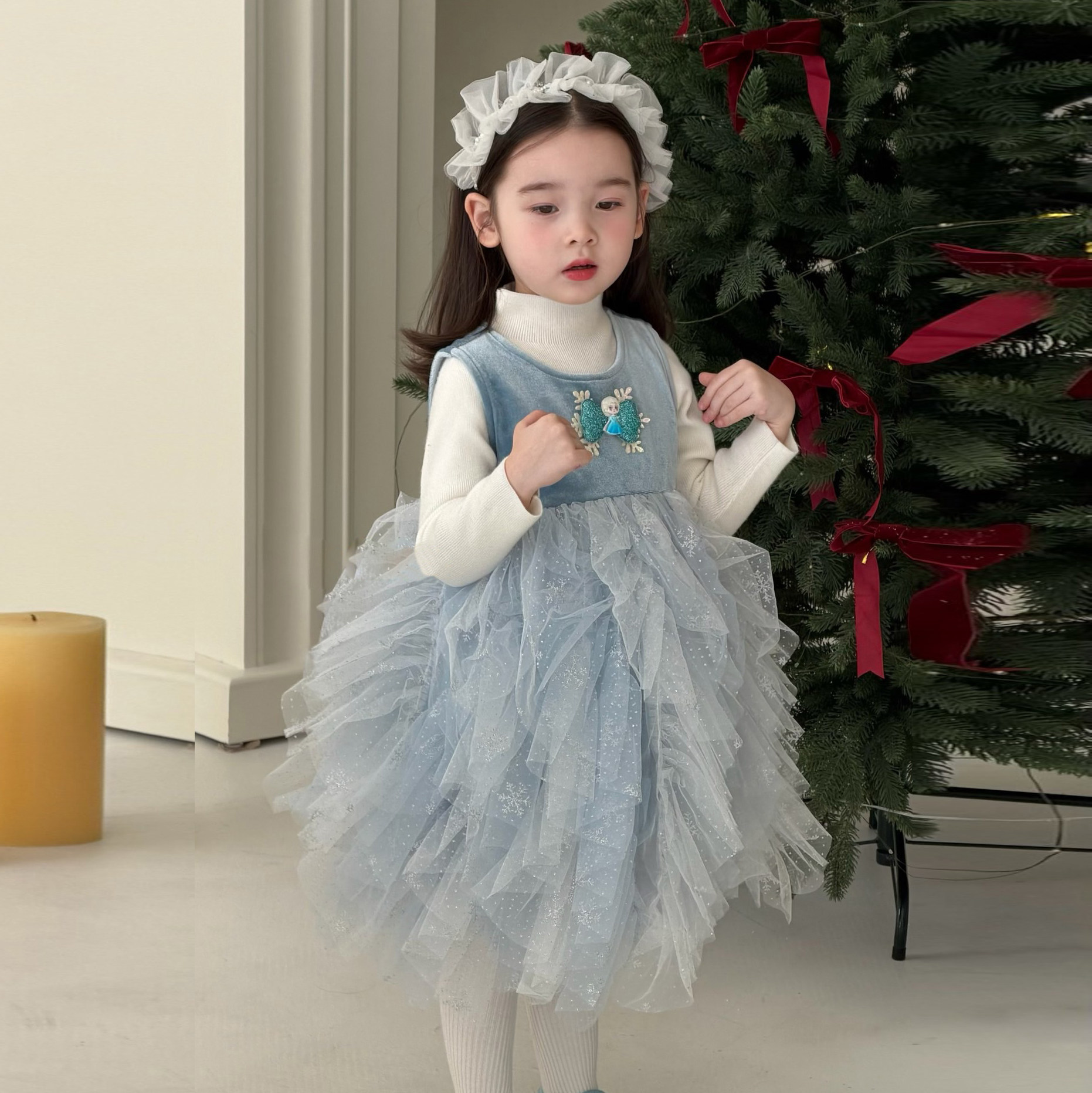 女童艾莎公主裙加绒2025冬季新款女宝宝生日礼服蓬蓬裙小童连衣裙
