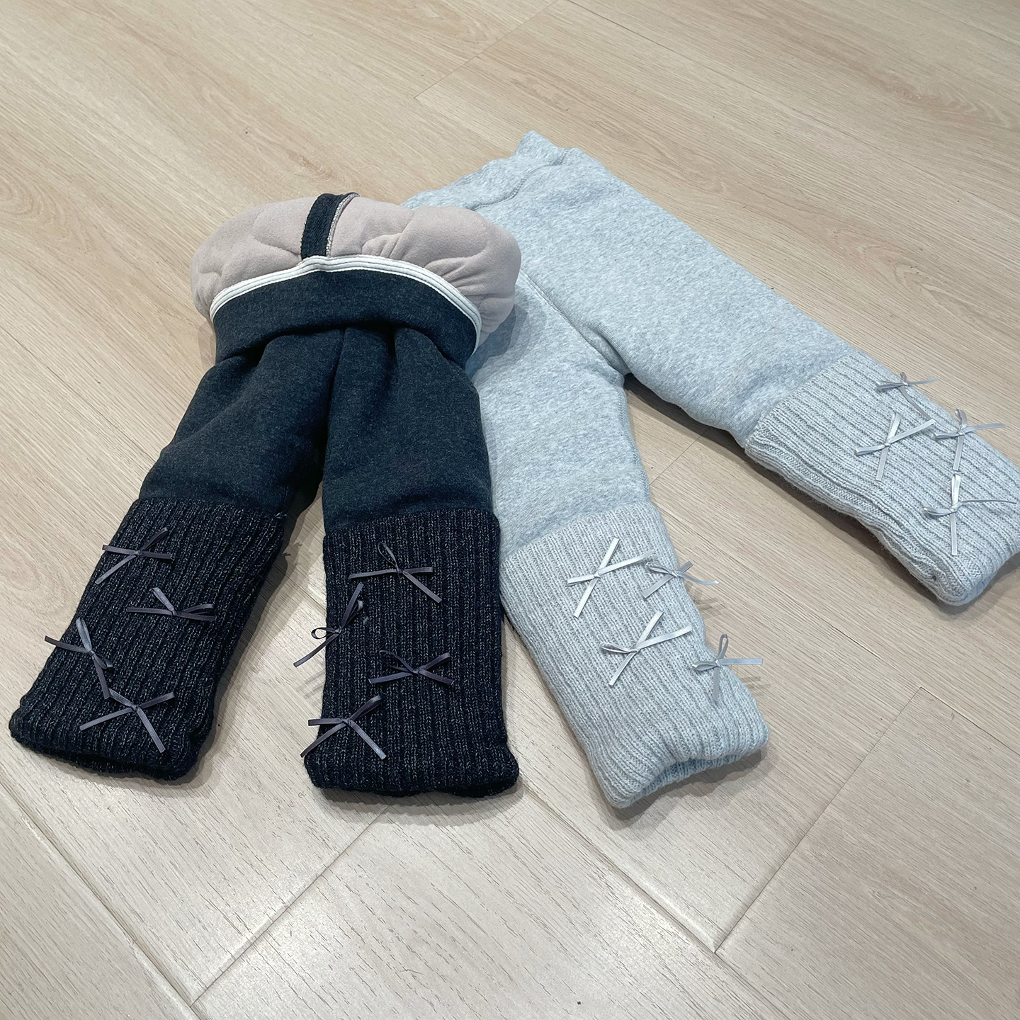 女童羊绒蚕丝棉裤一条过冬1250g零下10度女宝特厚针织蝴蝶结裤脚