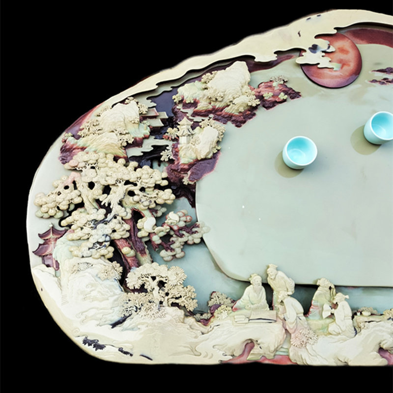 润霖宗正堂天然紫袍玉带石茶盘大号双带料石头茶台贵州梵净山老料