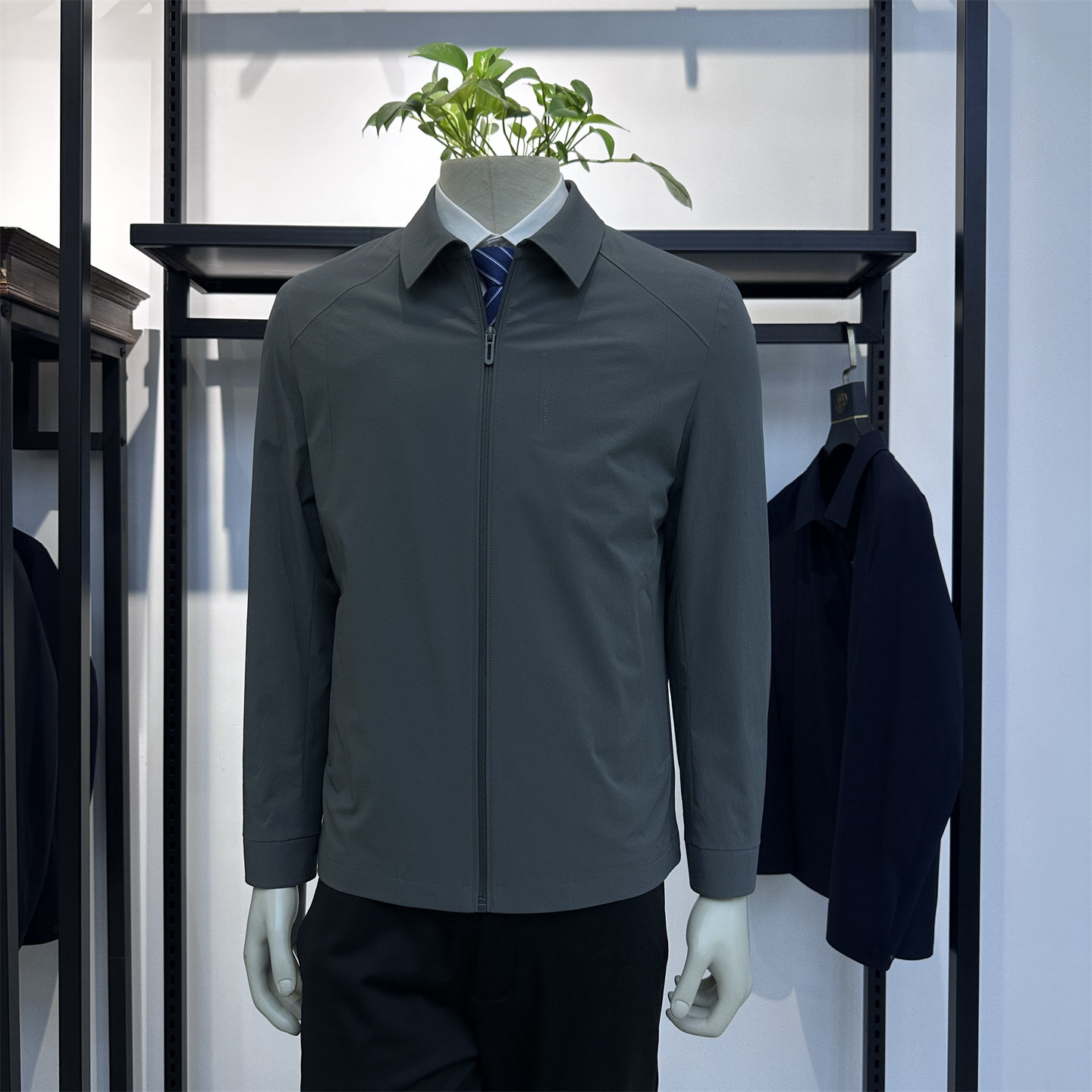 弹力桑蚕丝！春季新品薄款商务休闲翻领拉链门襟男士夹克外套朗弈