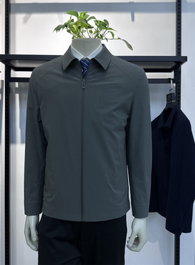 弹力桑蚕丝！春季新品薄款商务休闲翻领拉链门襟男士夹克外套朗弈