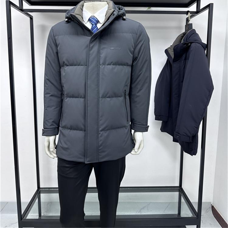 铭盛缘商务脱卸帽中长羽绒服外套