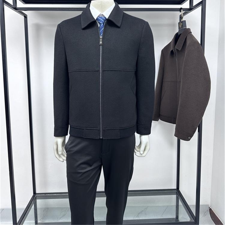 24秋冬翻领短款羽绒内胆毛呢夹克