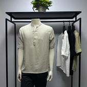 夏季 短袖 新品 仿麻面料 时尚 休闲百搭柔软透气百搭男士 衬衫 朗弈