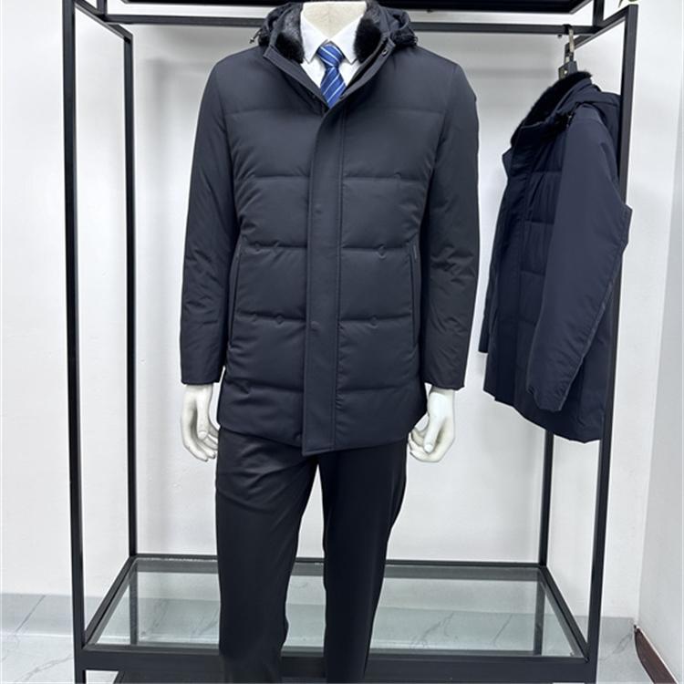 可脱卸黄金兔毛内胆水貂毛领中长款鹅绒外套冬季男士尼克服铭盛缘