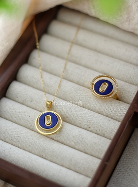 【送银链子】天然青金石戒指项链s925纯银指环M家单钻滑动吊坠