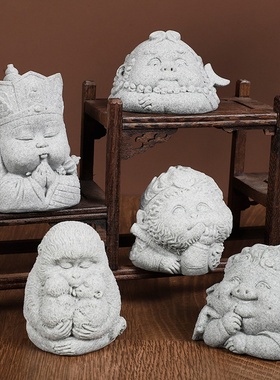 中式青砂石小佛像摆件创意西游记仿真工艺品摆饰迷你桌面造景摆设