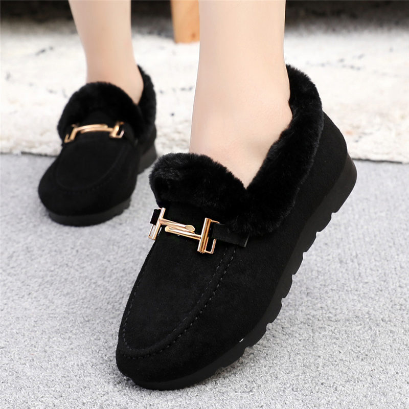 2025秋冬老北京布鞋加绒豆豆女鞋平底妈妈鞋防滑黑色工作保暖棉鞋