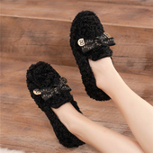 2025秋冬老北京布鞋 女平底圆头毛毛鞋 保暖蝴蝶结韩版 加绒豆豆棉鞋