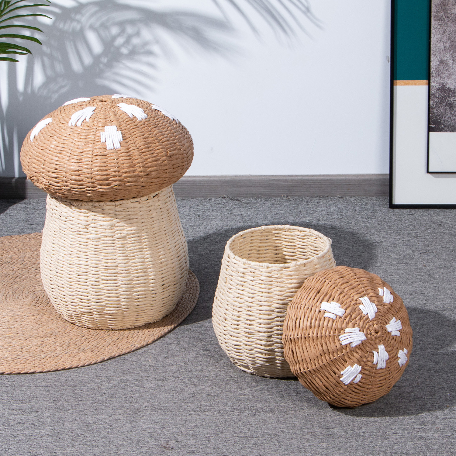 北欧风蘑菇收纳柳藤编蘑菇造型收纳儿童房幼儿园玩具收纳筐篮,收纳整理,其他收纳篮,淘宝优惠券,粉丝福利购,淘宝优惠卷