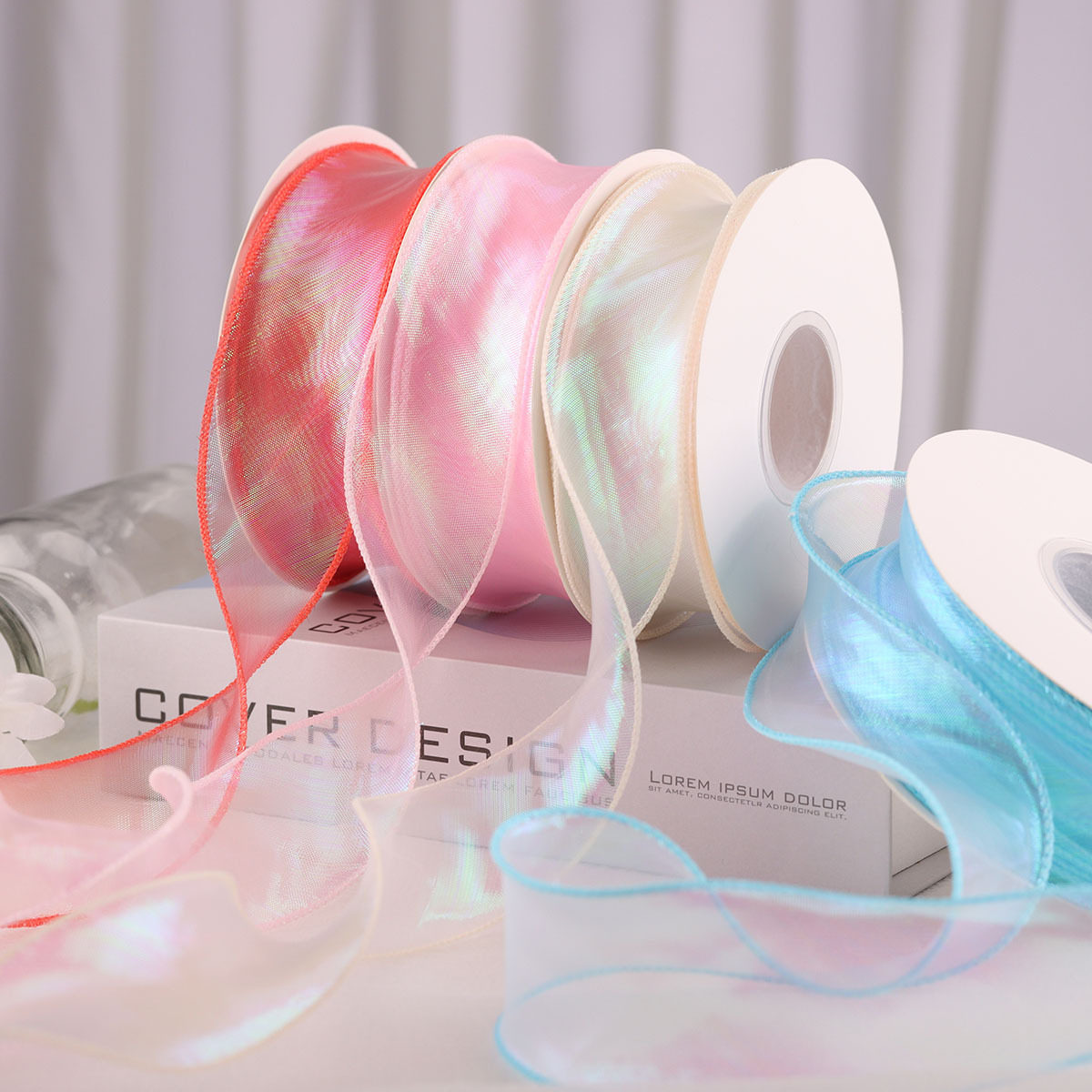 4cm幻彩鱼尾纱网红珠光波浪拷边DIY蝴蝶结花束花艺礼品包装彩纱带