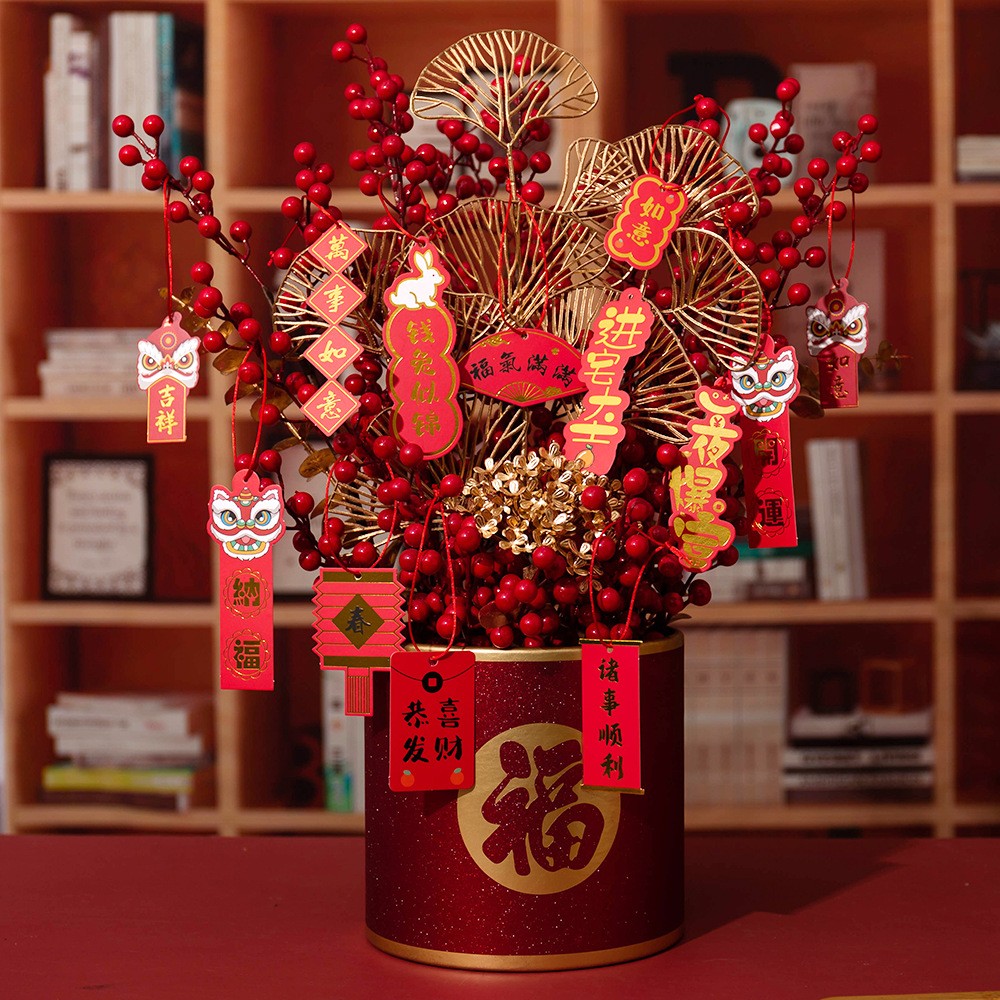 龙年创意烫金新年吊卡小卡片diy盆景结婚乔迁装饰品春节挂件现货