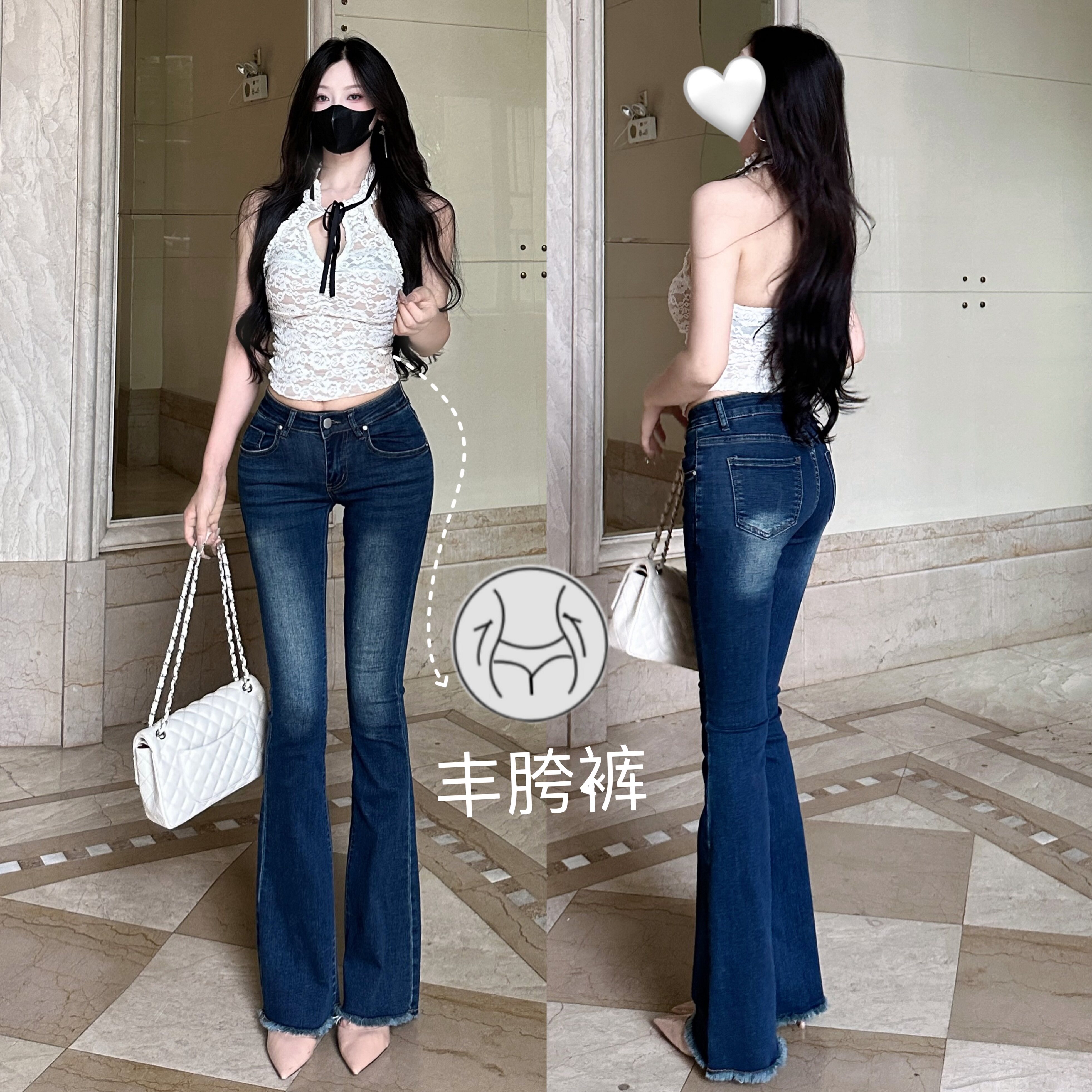 丰胯细腰~长腿滤镜5.0低腰修身弹力新款毛边丰胯牛仔裤拖地裤
