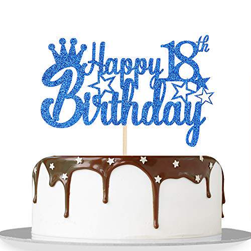 blue glitter happy 18th birthday cake topper for ch