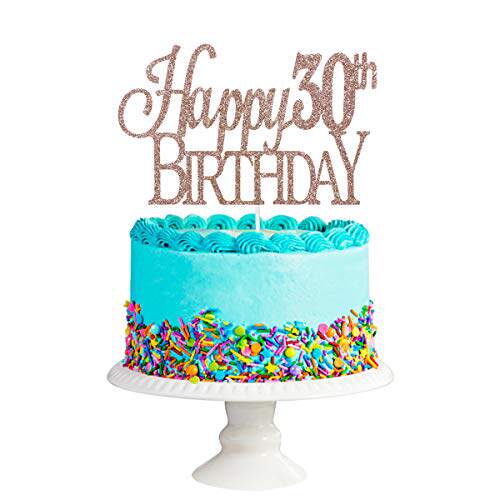 rose gold glittery happy 30th birthday cake topper