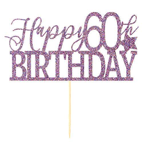glitter purple happy 60th birthday cake topper- hell