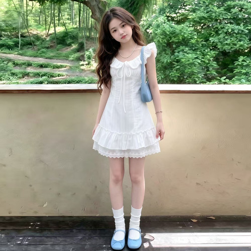 女大童夏季韩式甜美小白连衣裙