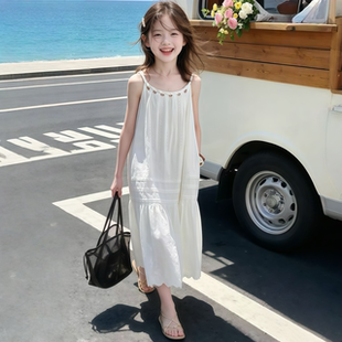 女童法式度假风镂空棉布吊带连衣裙2026夏季新款裙子女大儿童长裙