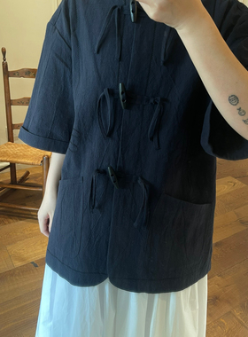 现货 日本ASEEDONCLOUD新中式盘扣短袖衬衫女宽松大版休闲百搭