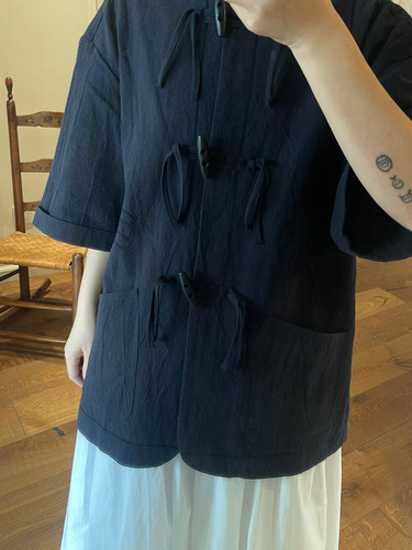 现货 日本ASEEDONCLOUD新中式盘扣短袖衬衫女宽松大版休闲百搭
