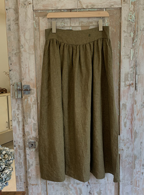 现货Jammer复古文艺时尚休闲黄绿色宽松腰部抽绳半身裙