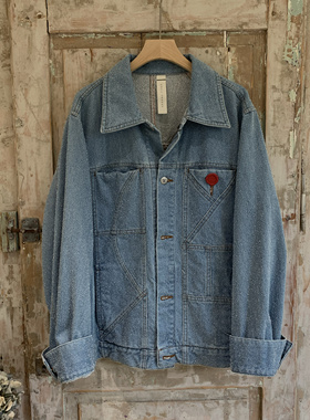 现货Shinyakozuka日本小众设计宽松休闲时尚浅蓝色牛仔外套