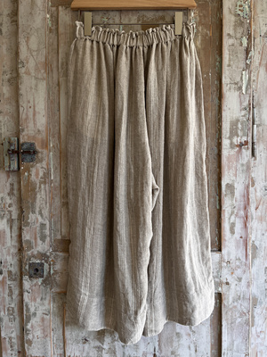 现货Factory日本小众设计亚麻米色条纹裤子