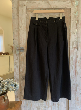 现货Jammer复古文艺时尚休闲棉麻黑色宽松长裤裤子