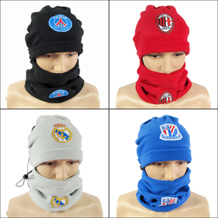 足球围脖手套男厚冬季保暖尤文AC米兰皇马巴萨申花国安训练帽子
