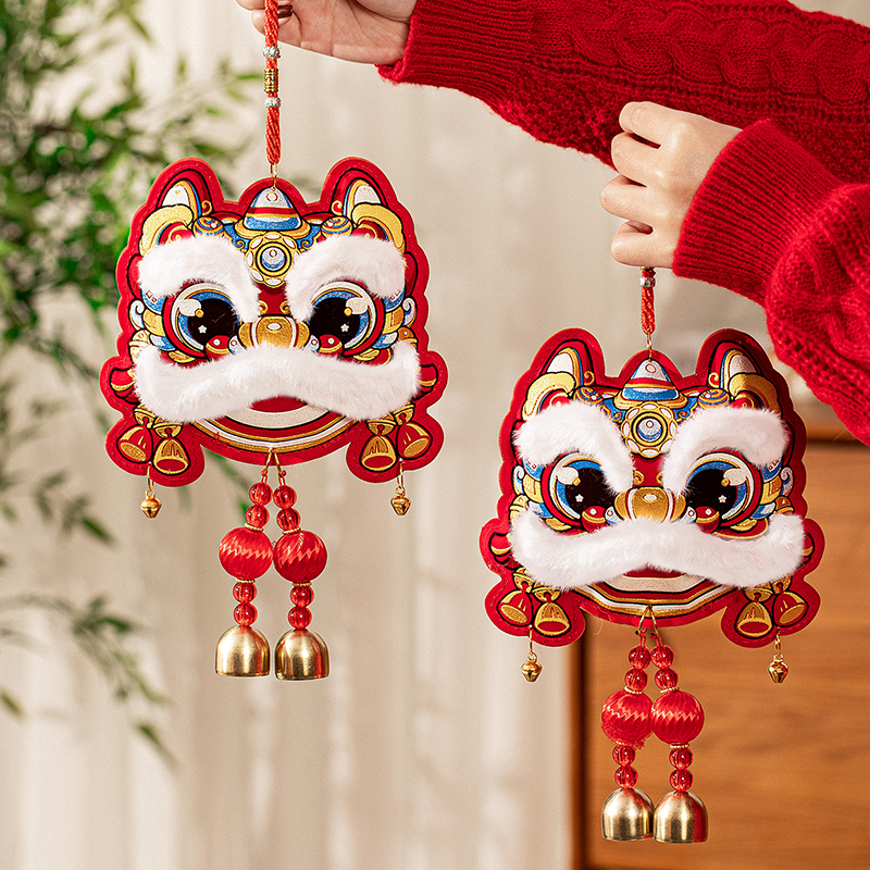 新年装饰过年醒狮毛绒挂件2026