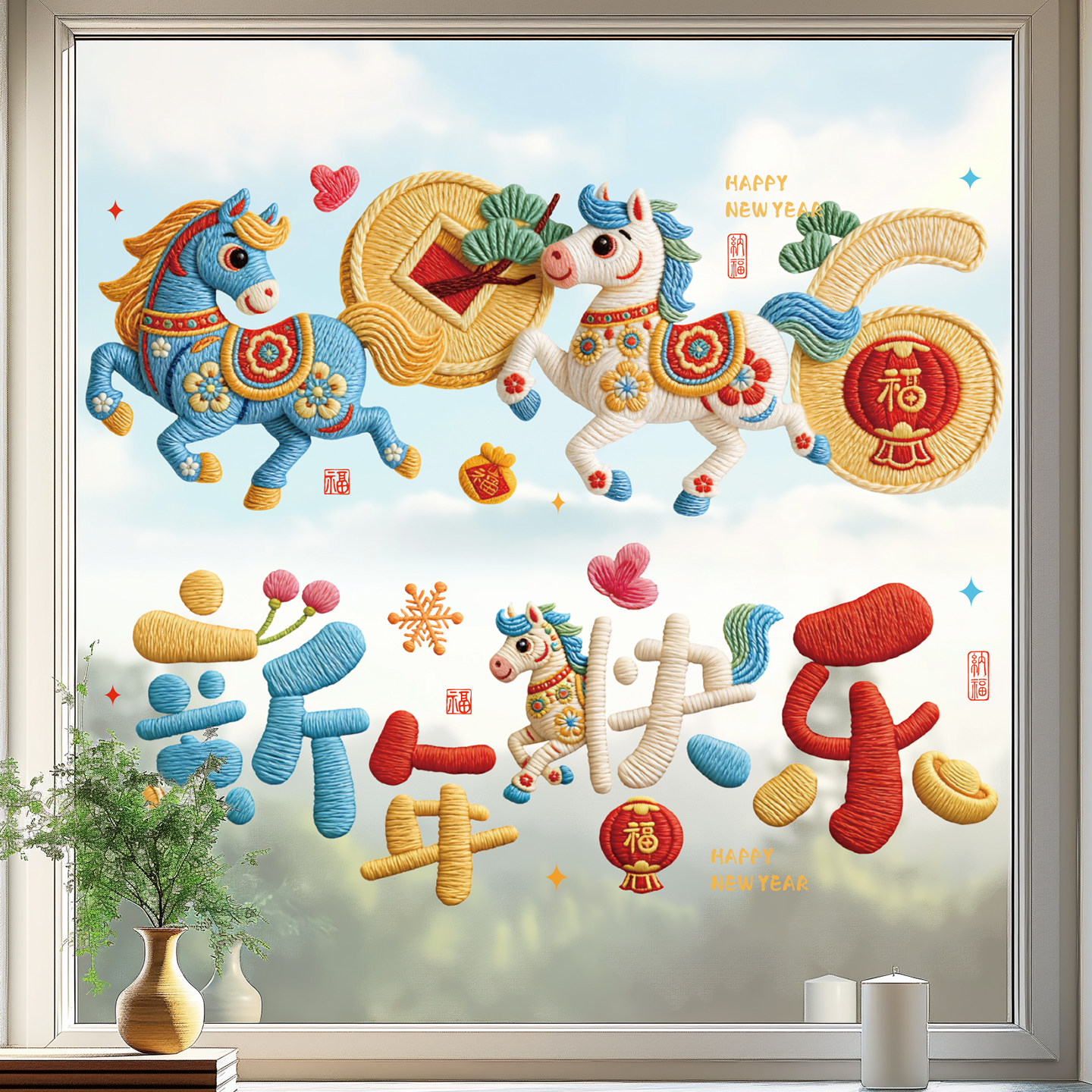 2026马年福字窗花玻璃贴春节创意静电贴纸新年过年家用客厅装饰品,节庆用品/礼品,福字/窗花/窗贴,淘宝优惠券,粉丝福利购,淘宝优惠卷
