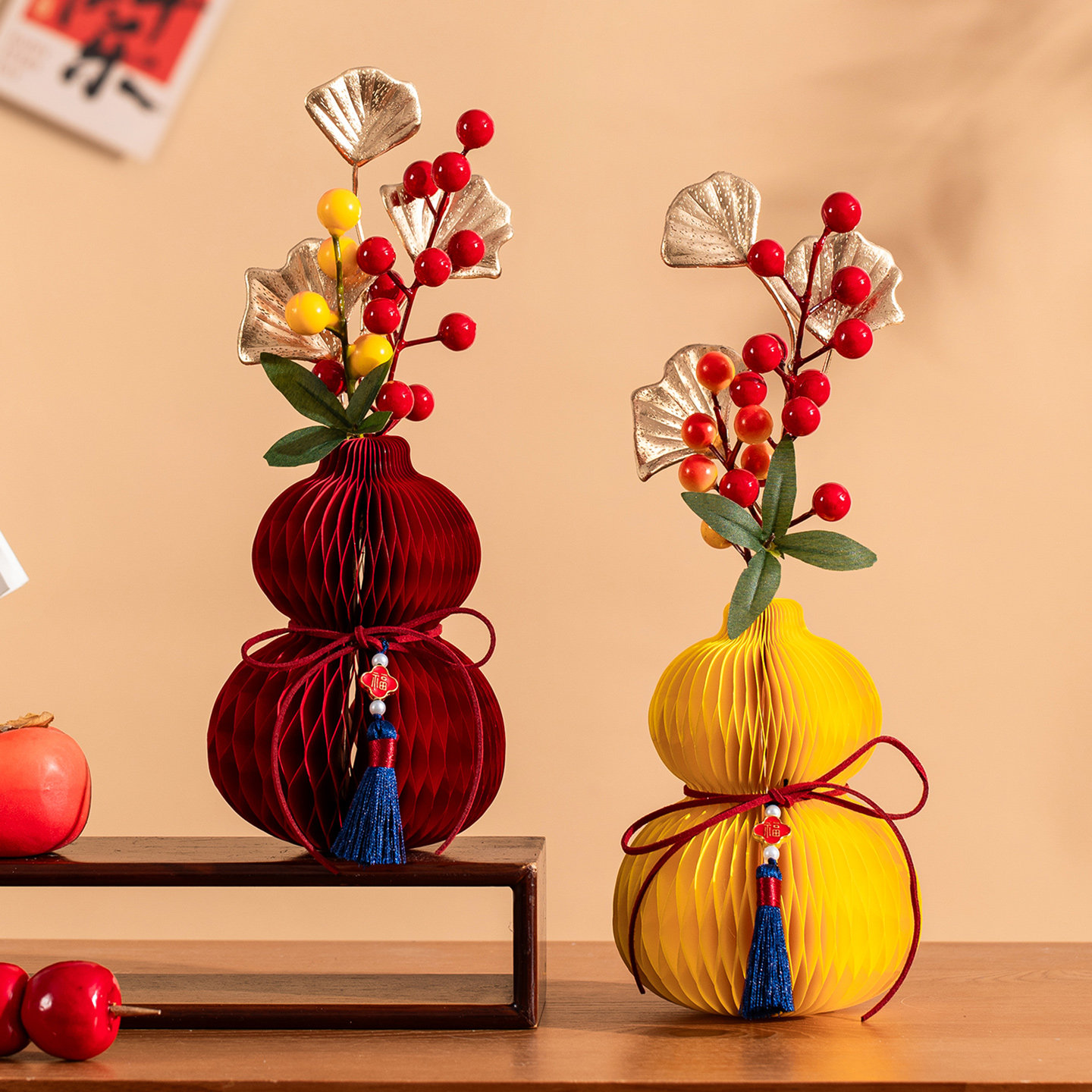 2026年新年葫芦蜂窝装饰摆件创意插花瓶新款过年春节桌面布置用品,节庆用品/礼品,创意摆件,淘宝优惠券,粉丝福利购,淘宝优惠卷