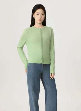 哥家商场同款2026春秋新款简约百搭气质圆领羊毛针织开衫女148061