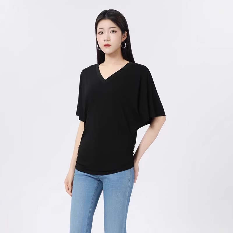 哥家商场同款新款夏季百搭短袖上衣时尚气质休闲V领T恤女装530081