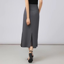 哥家商场同款2025高腰步步生花中长款开叉鱼尾百褶半身裙1200232